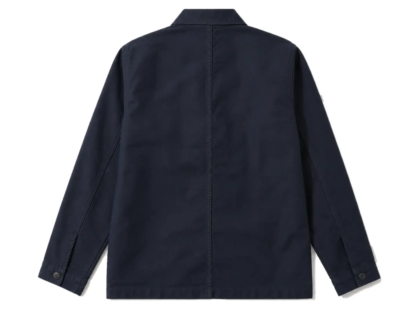 Forvay Studio Marlo Work Jacket i Midnight Navy med klassisk krave, knaplukning og tre påsatte frontlommer.
