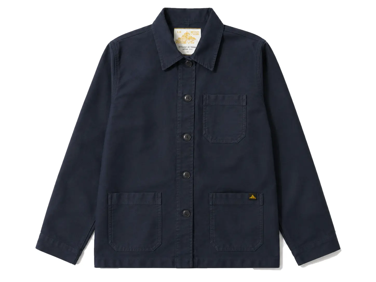 Forvay Studio Marlo Work jakke i Midnight Navy med klassisk krave, knaplukning og tre påsatte frontlommer.