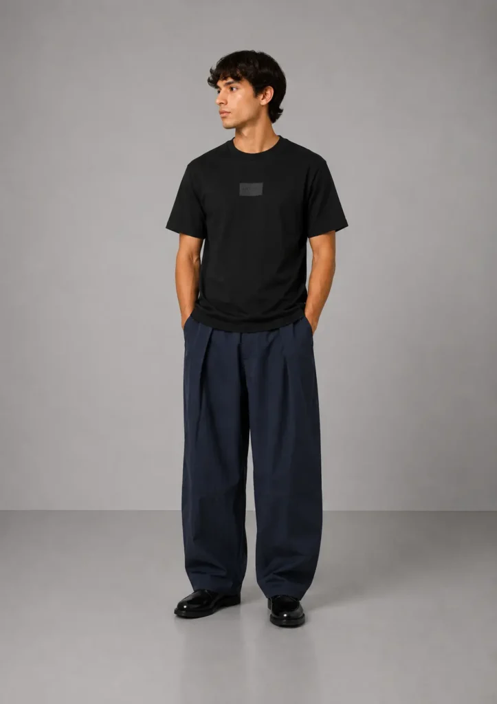 Model iført sort Aesthetik Caligo Frame Tee forfra
