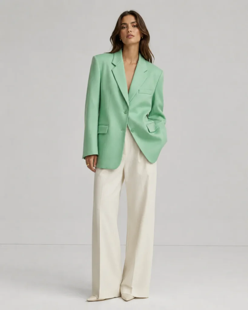 Elvéra Maison Celeste Tailored Blazer i Mint Aura set forfra på model