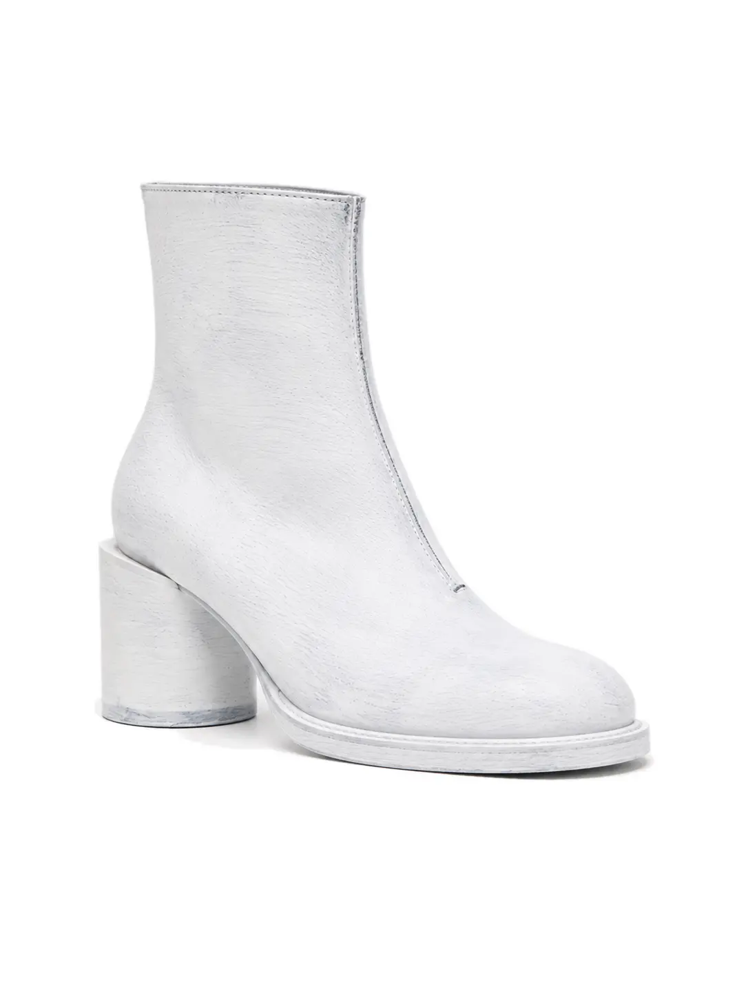 Lunelle Row Alméa Zip Boot i Chalk White set fra siden med afrundet snude, blokhæl og lynlås bagpå.