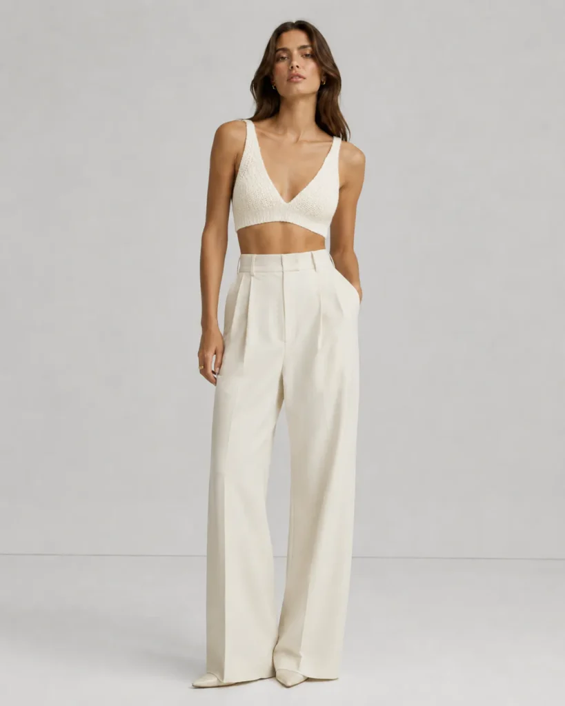 Nerelle Atelier Isola Knit Bralette i Cream Ivory set forfra på model